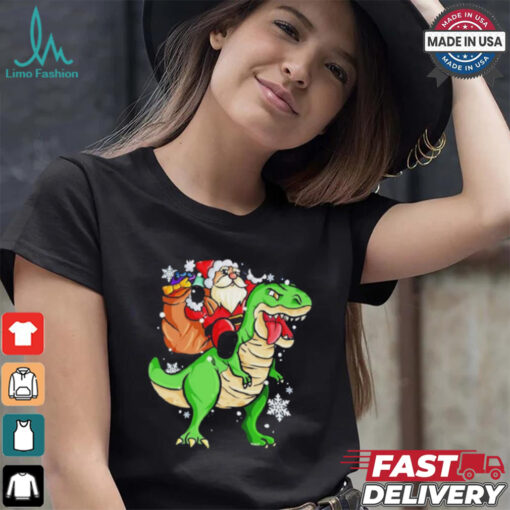 Christmas Trex Dinosaur Santa Claus Riding Trex Xmas Shirt