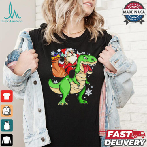 Christmas Trex Dinosaur Santa Claus Riding Trex Xmas Shirt