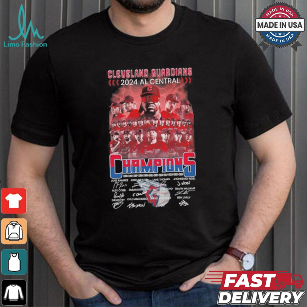 Cleveland Guardians 2024 AL Central Division Champions 12X Signatures T shirt Cleveland Guardians 2024 AL Central Division Champions 12X Signatures T shirt