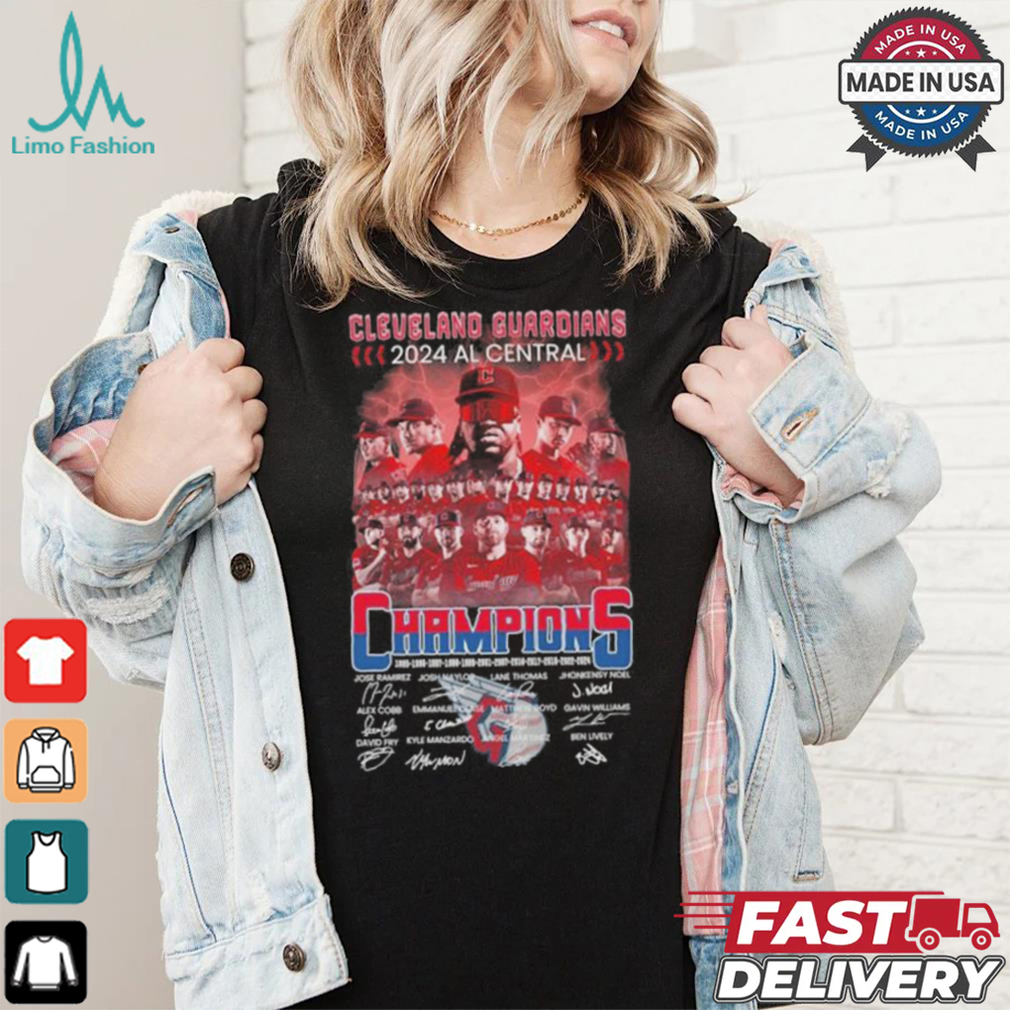 Cleveland Guardians 2024 AL Central Division Champions 12X Signatures T shirt Cleveland Guardians 2024 AL Central Division Champions 12X Signatures T shirt