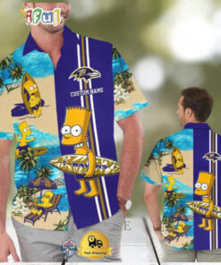 Custom Name NFL Baltimore Ravens Special Bart Simpson Tropical Hawaiian Shirt