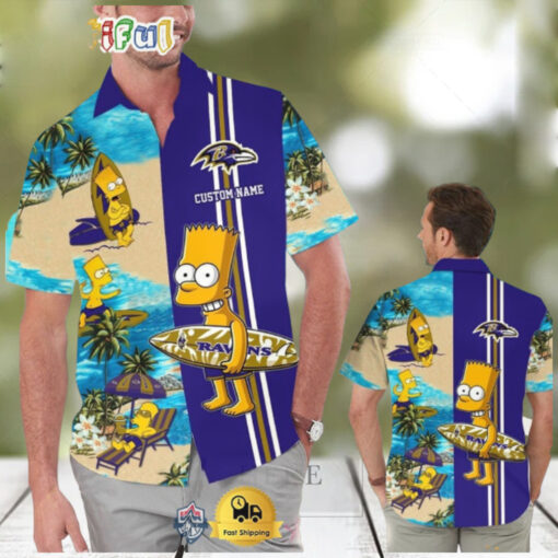 Custom Name NFL Baltimore Ravens Special Bart Simpson Tropical Hawaiian Shirt