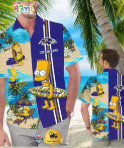 Custom Name NFL Baltimore Ravens Special Bart Simpson Tropical Hawaiian Shirt