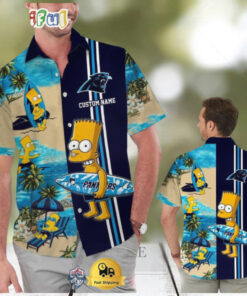 Custom Name NFL Carolina Panthers Special Bart Simpson Tropical Hawaiian Shirt