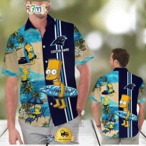 Custom Name NFL Carolina Panthers Special Bart Simpson Tropical Hawaiian Shirt