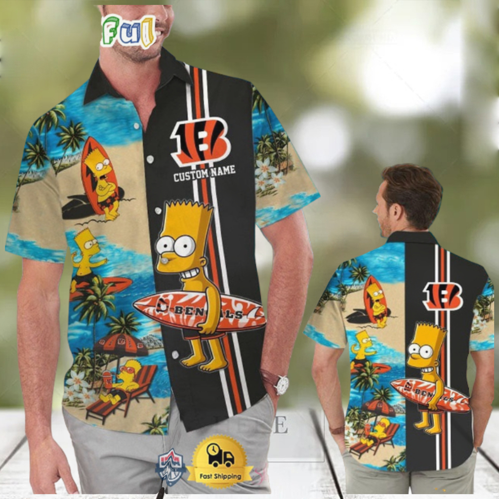 Custom Name NFL Cincinnati Bengals Special Bart Simpson Tropical Hawaiian Shirt Custom Name NFL Cincinnati Bengals Special Bart Simpson Tropical Hawaiian Shirt