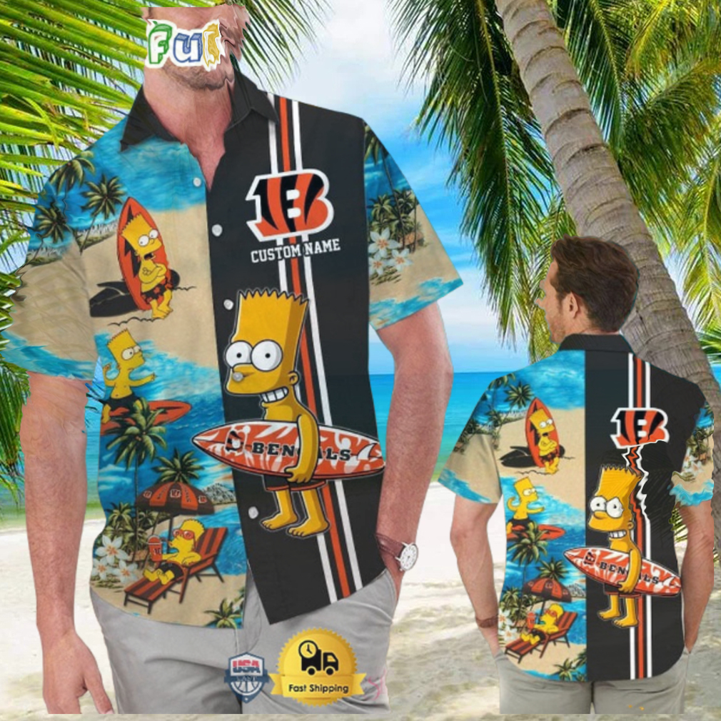 Custom Name NFL Cincinnati Bengals Special Bart Simpson Tropical Hawaiian Shirt Custom Name NFL Cincinnati Bengals Special Bart Simpson Tropical Hawaiian Shirt