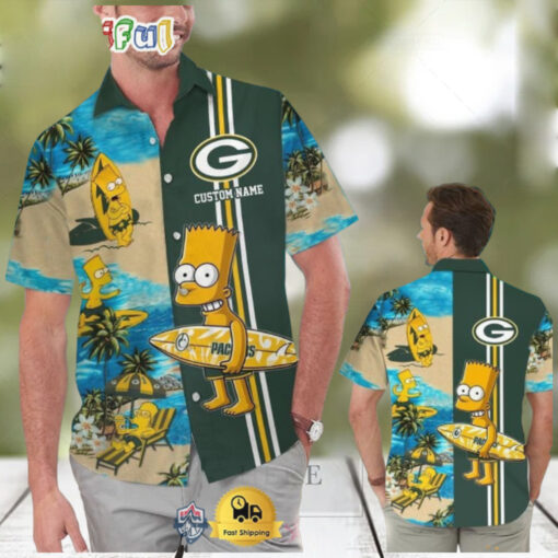 Custom Name NFL Green Bay Packers Special Bart Simpson Tropical Hawaiian Shirt