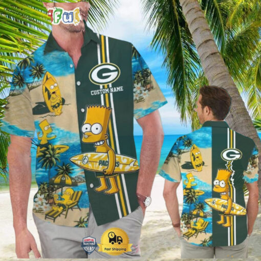 Custom Name NFL Green Bay Packers Special Bart Simpson Tropical Hawaiian Shirt