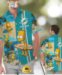 Custom Name NFL Miami Dolphins Special Bart Simpson Tropical Hawaiian Shirt