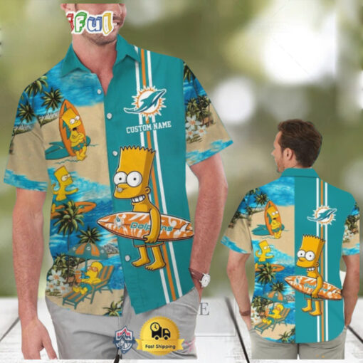 Custom Name NFL Miami Dolphins Special Bart Simpson Tropical Hawaiian Shirt