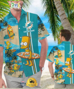 Custom Name NFL Miami Dolphins Special Bart Simpson Tropical Hawaiian Shirt