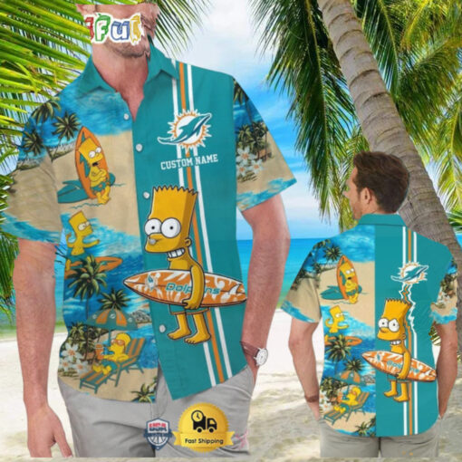 Custom Name NFL Miami Dolphins Special Bart Simpson Tropical Hawaiian Shirt