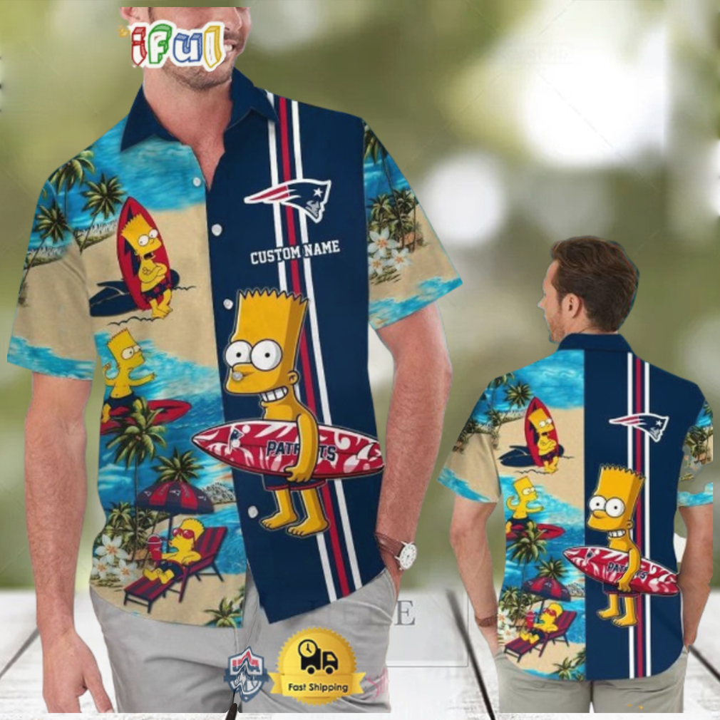 Custom Name NFL New England Patriots Special Bart Simpson Tropical Hawaiian Shirt Custom Name NFL New England Patriots Special Bart Simpson Tropical Hawaiian Shirt