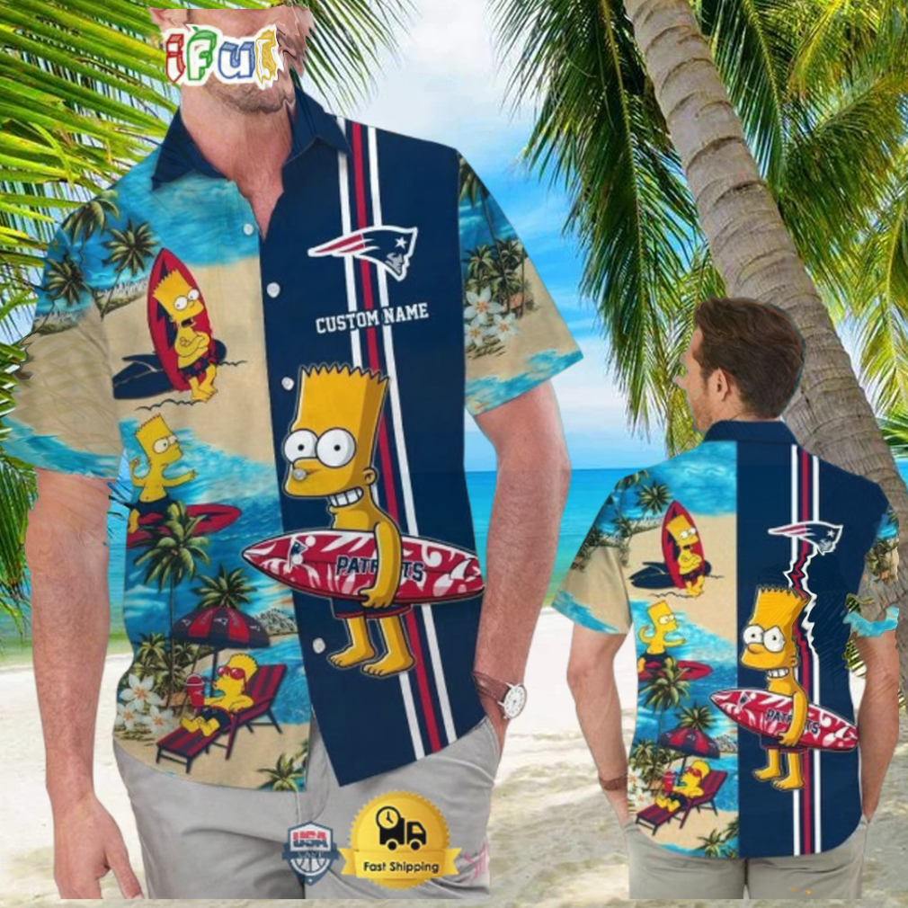 Custom Name NFL New England Patriots Special Bart Simpson Tropical Hawaiian Shirt Custom Name NFL New England Patriots Special Bart Simpson Tropical Hawaiian Shirt