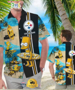 Custom Name NFL Pittsburgh Steelers Special Bart Simpson Tropical Hawaiian Shirt