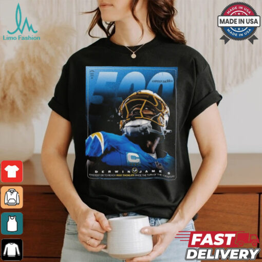 Derwin James Los Angeles Chargers 500 career tackles since the turn of the century shirt