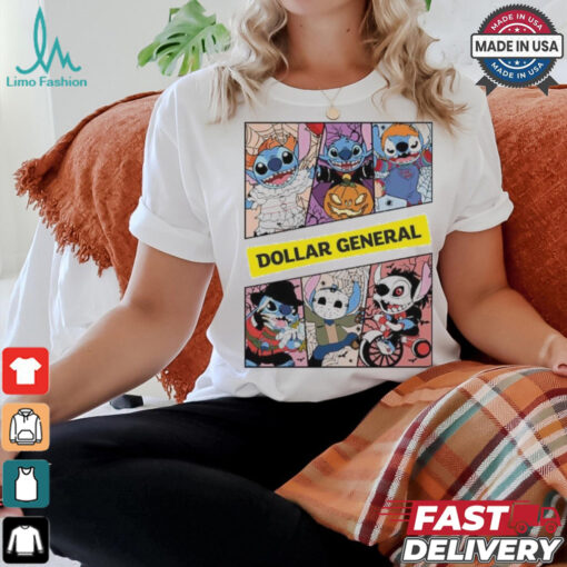 Design Halloween Horror Stitch Characters X Dollar General Logo Shirt