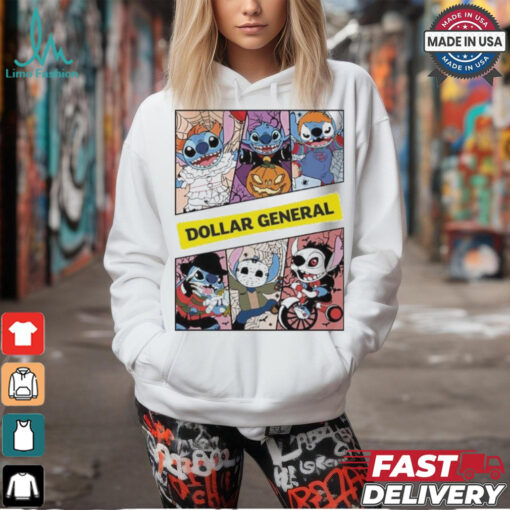Design Halloween Horror Stitch Characters X Dollar General Logo Shirt