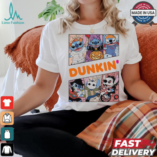 Design Halloween Horror Stitch Characters X Dunkin’ donuts Logo Shirt