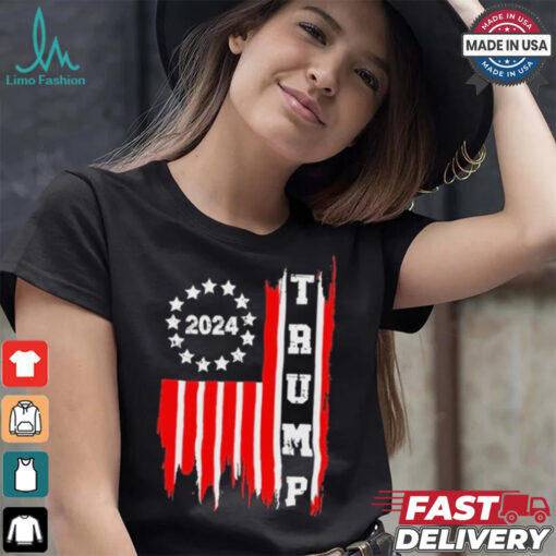 Designs Patriotic Distressed Retro Vintage American Flag Trump 2024 T Shirt