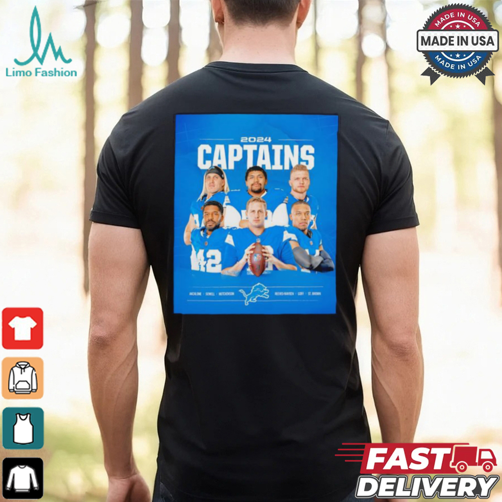 Detroit Lions 2024 Captains Anzalone Sewell Hutchinson Reeves Maybin Goff St. Brown shirt Detroit Lions 2024 Captains Anzalone Sewell Hutchinson Reeves Maybin Goff St. Brown shirt