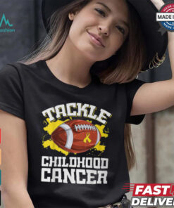 Football Tackle Childhood Cancer Retro Awareness Ribbon T Shirt