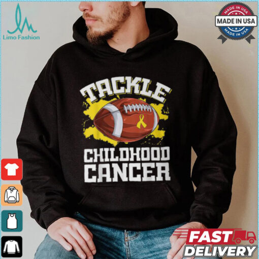 Football Tackle Childhood Cancer Retro Awareness Ribbon T Shirt
