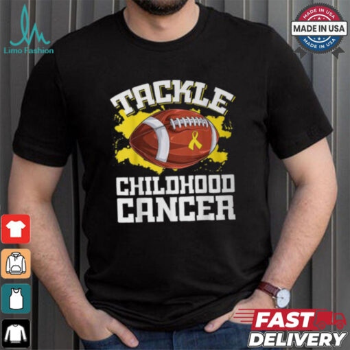 Football Tackle Childhood Cancer Retro Awareness Ribbon T Shirt