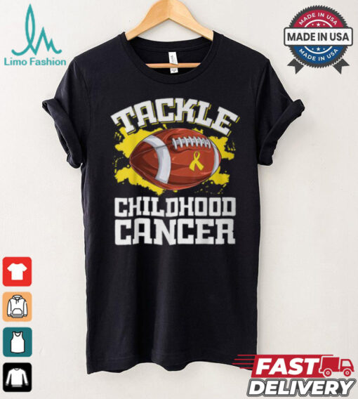 Football Tackle Childhood Cancer Retro Awareness Ribbon T Shirt