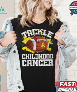 Football Tackle Childhood Cancer Retro Awareness Ribbon T Shirt