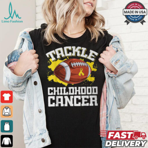 Football Tackle Childhood Cancer Retro Awareness Ribbon T Shirt