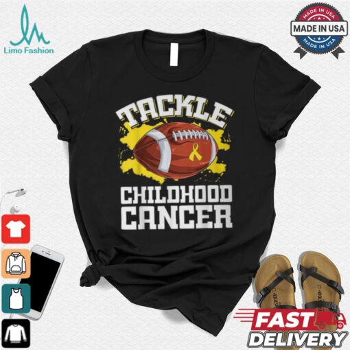Football Tackle Childhood Cancer Retro Awareness Ribbon T Shirt