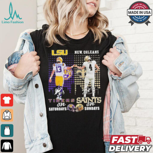 Garrett Nussmeier Lsu Tigers On Saturdays X Derek Carr New Orleans Saints On Sundays Shirt