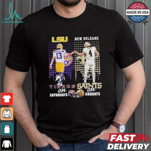 Garrett Nussmeier Lsu Tigers On Saturdays X Derek Carr New Orleans Saints On Sundays Shirt