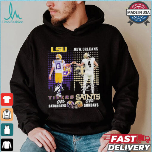 Garrett Nussmeier Lsu Tigers On Saturdays X Derek Carr New Orleans Saints On Sundays Shirt