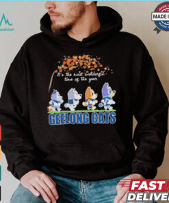 Geelong Cats x Bluey Characters Walking Fall It’S The Most Wonderful Time Of The Year Shirt