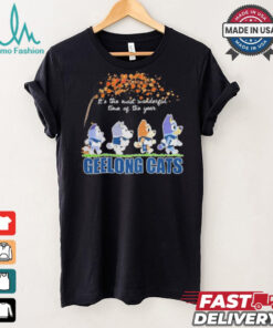 Geelong Cats x Bluey Characters Walking Fall It’S The Most Wonderful Time Of The Year Shirt