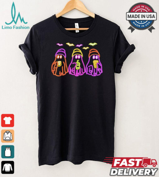 Ghost drinking coffee Halloween neon shirt