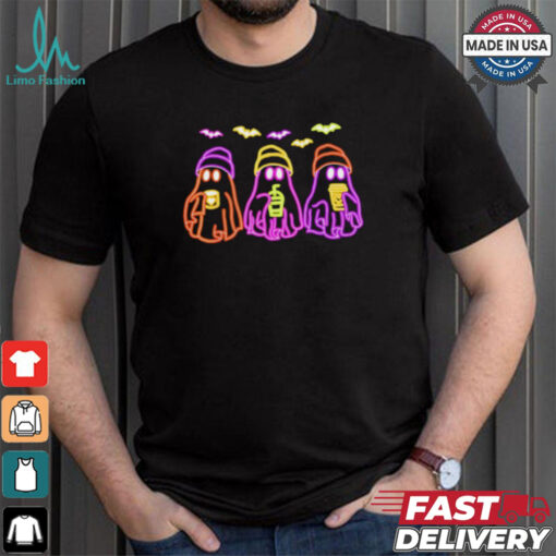 Ghost drinking coffee Halloween neon shirt