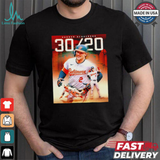 Gunnar Henderson Baltimore Orioles first career 30 20 season T shirt