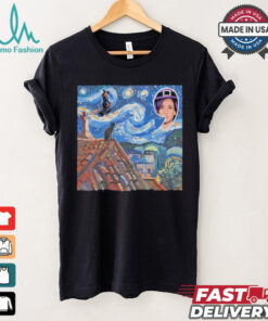 Halloween Starry Night Kamala Harris Witch Black Cat Comma La Van Gogh art shirt