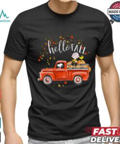 Hello Fall Funny Snoopy Driving Truck Charlie Brown Hardvest T Shirt