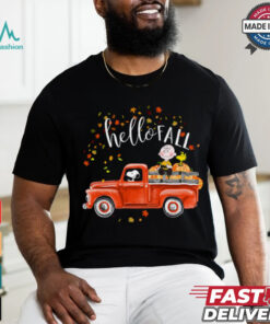 Hello Fall Funny Snoopy Driving Truck Charlie Brown Hardvest T Shirt