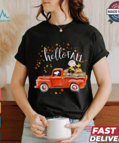 Hello Fall Funny Snoopy Driving Truck Charlie Brown Hardvest T Shirt