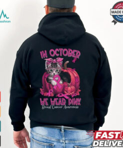 In October We Wear Pink Breast Cancer Awareness Shirt, Cute Pink Ribbon Cat Tee
