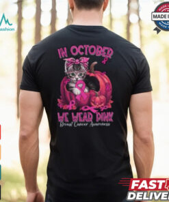 In October We Wear Pink Breast Cancer Awareness Shirt, Cute Pink Ribbon Cat Tee