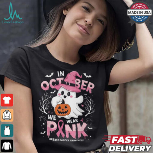 In October We Wear Pink Ghost Breast Cancer Awareness T Shirt
