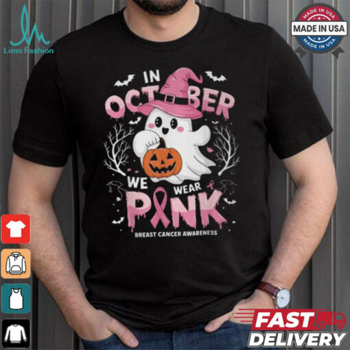 In October We Wear Pink Ghost Breast Cancer Awareness T Shirt