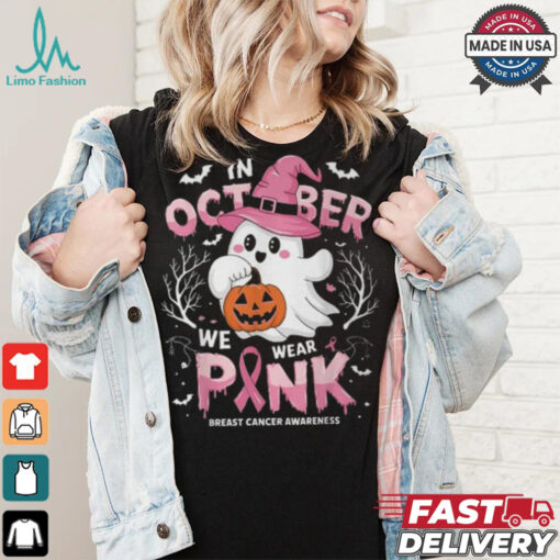 In October We Wear Pink Ghost Breast Cancer Awareness T Shirt